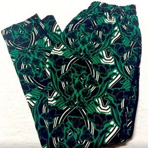 J. Crew Retro Floral Pants Green Sz 00